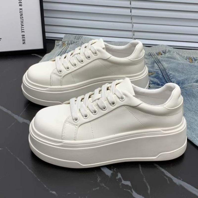 Leather Platform White Shoes Women's New Summer Thin Heightening Breathable Casual Board Shoes