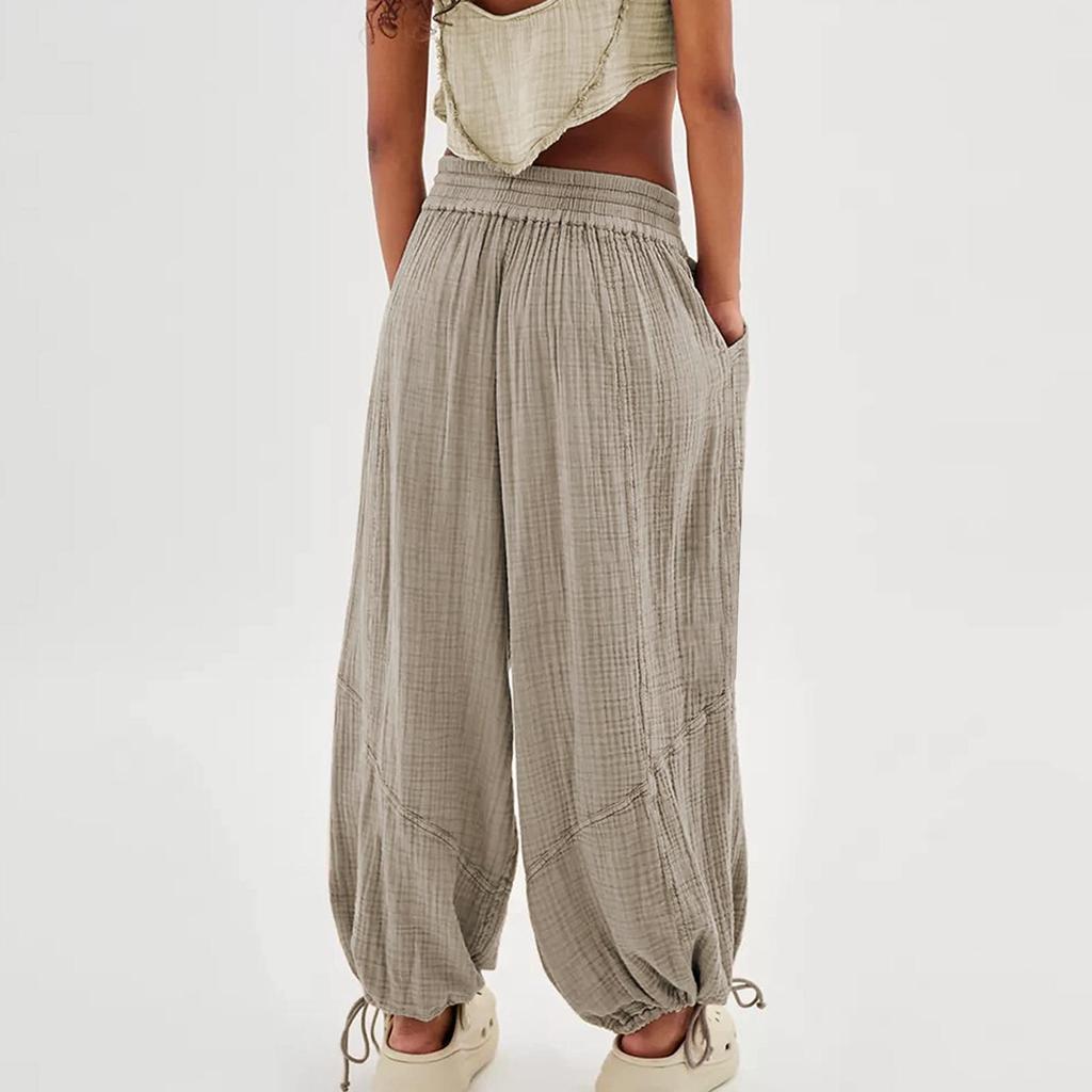 2023 Bestselling Women's Casual Solid Tie-Up Wide Leg Pants with Pockets