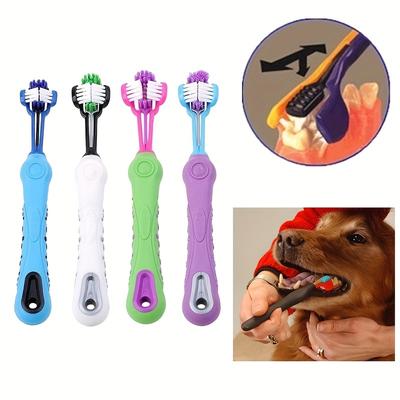 Köpek ve Kedilerin Etkili Diş Temizliği ve Ağız Bakımı için Konforlu 3 Taraflı Pet Diş Fırçası