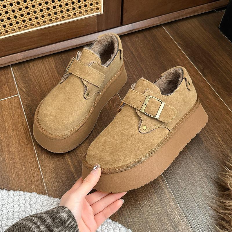 Cotton shoes women's winter velvet outer wear new one-pedal thick-soled heightening big-headed bread shoes snow boots