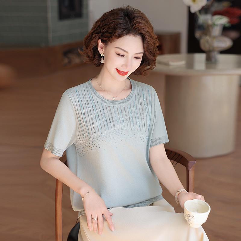 

2026 Fashionable Summer Ice Silk Blouse - Women s Short-Sleeve T-Shirts for Moms, Middle-Aged & Elderly - Perfect Mother s Day Clothing 5XL (150-165 lbs)