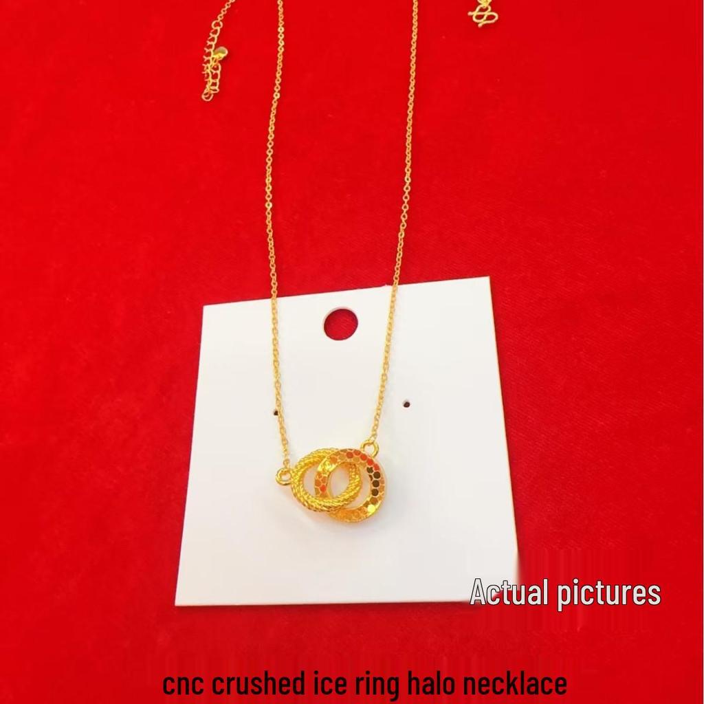 Vietnam Gold Interlocking Ring Necklace: Women's Light Luxury Clavicle Chain Pendant