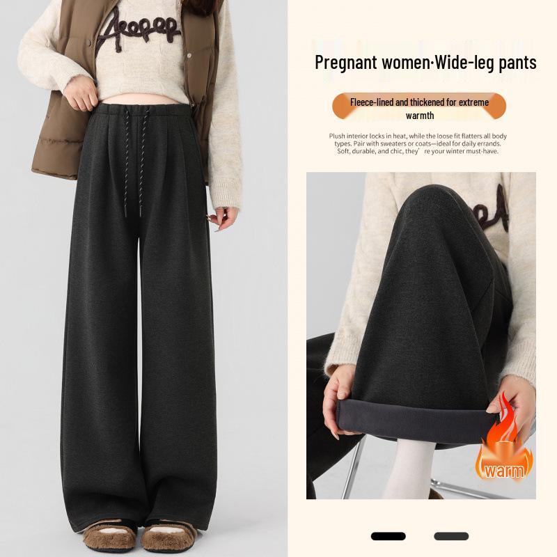 Plus Velvet Thick Wool Maternity Wide-Leg Pants - 2025 Autumn/Winter Style L
