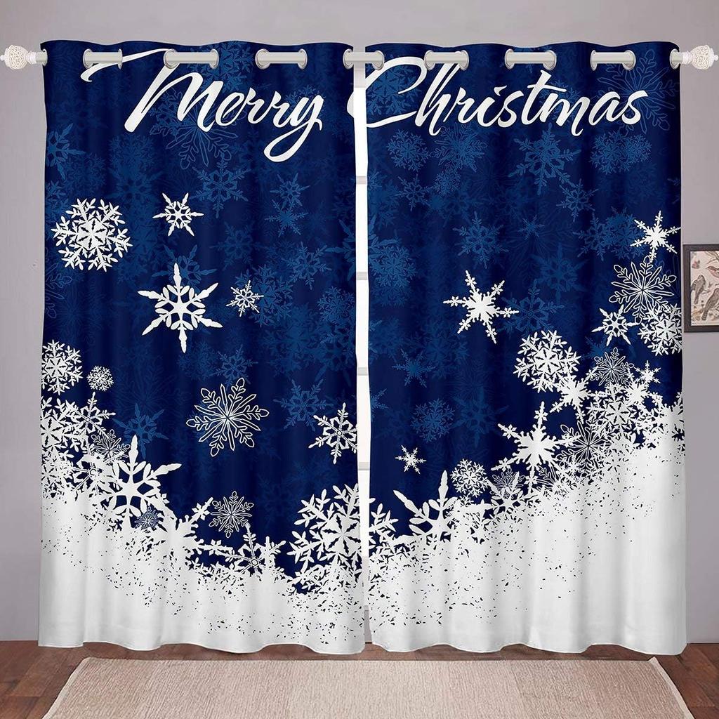 Snöflinga Gardiner Draperier God Jul Dekor Barn Pojkar Flickor Nyårspresent Glitter Galaxgardin Mörkläggande Tillverkad Av Polyester