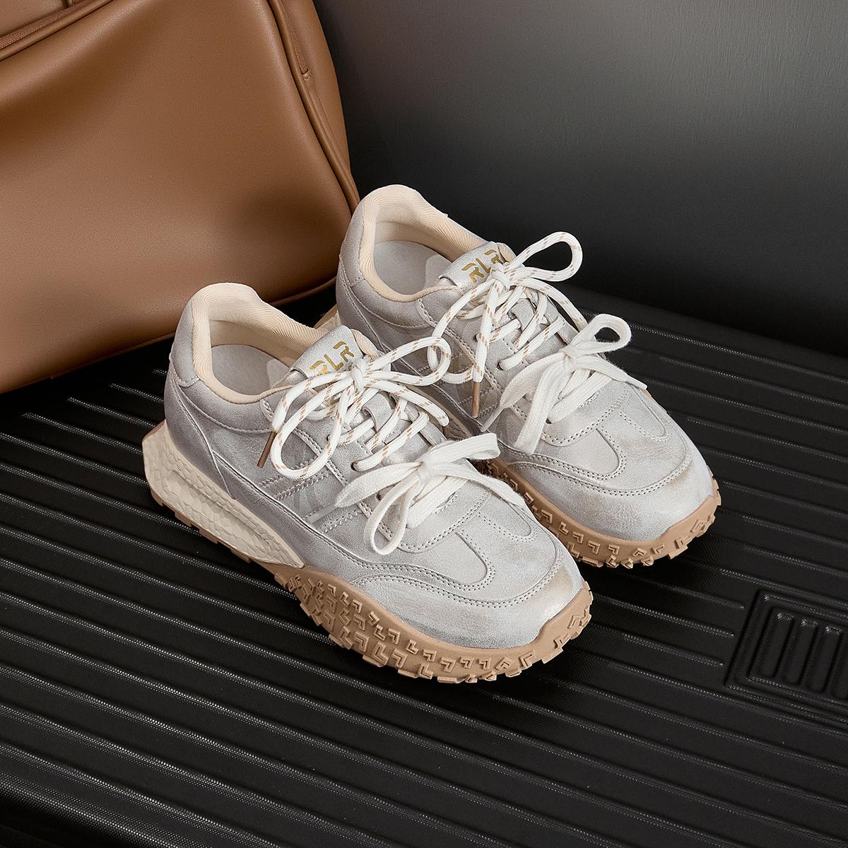 

7CM inner height increase soft leather German training shoes 2025 early spring platform versatile polished Forrest Gump shoes casual sports shoes wome 39 шампанского