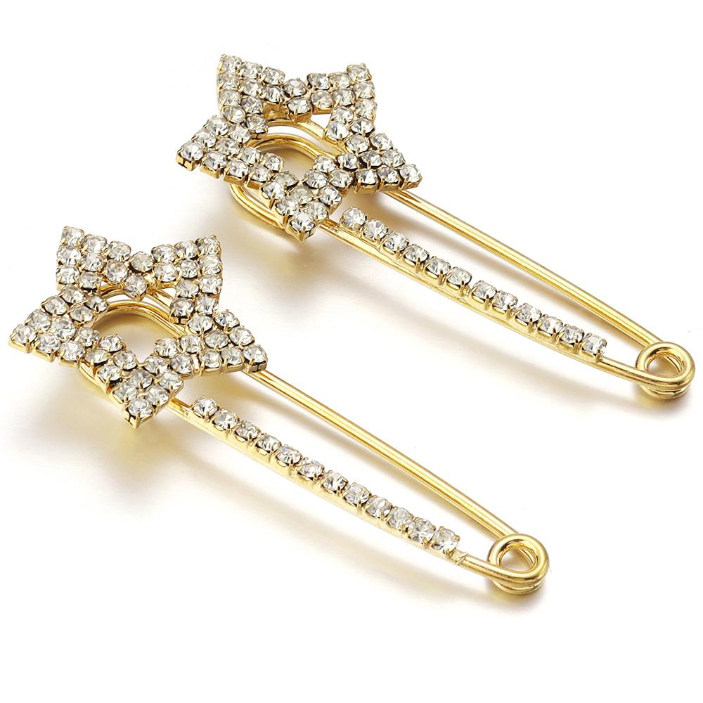 2pcs/lot Alloy Rhinestone Brooches Gold Silver Color Fixed Pins Brooch For Women Dress Safety Pin Brooches DIY Jewelry Making