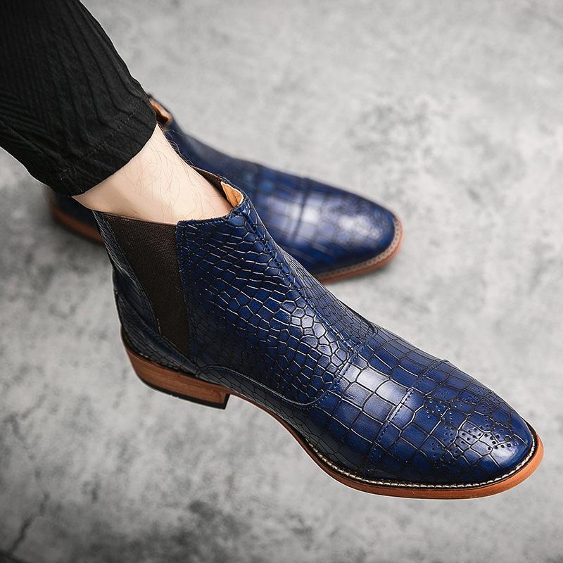 

Martin boots men s trendy shoes pointed high-top leather shoes British medium-top men s shoes versatile trendy leather shoes 38 синий