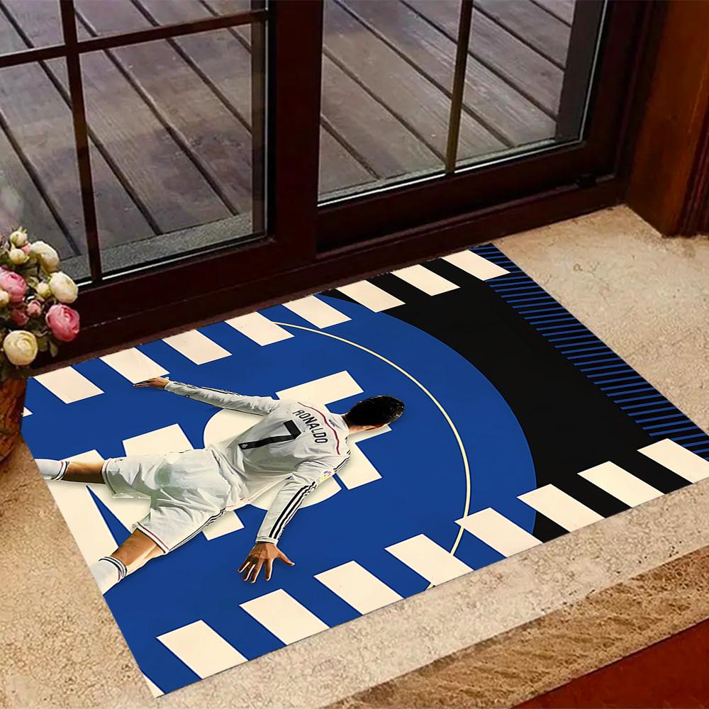 Ronaldo's Iconic Celebration Themed Anti-Slip Rugs - Polyester Home Decor, Suitable for Bedrooms, Living Rooms, Doorways, Studios, and Decorations