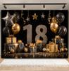 Black and Gold Balloon Gift Theme 18th Birthday Banner Backdrop Cloth Adult Gift Birthday Party Decoration Photography Backdrop