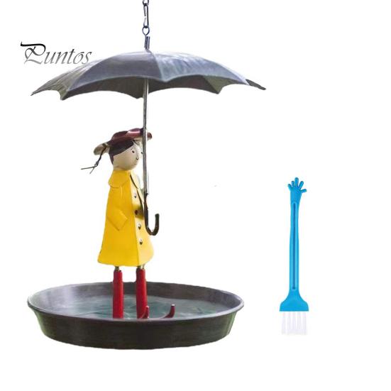 Hanging Bird Feeder Set with Metal Chain Umbrella Girl Design Light Metal Bird Feeders Easy Cleaning Feeder with Brush for Outdoor Garden Decoration