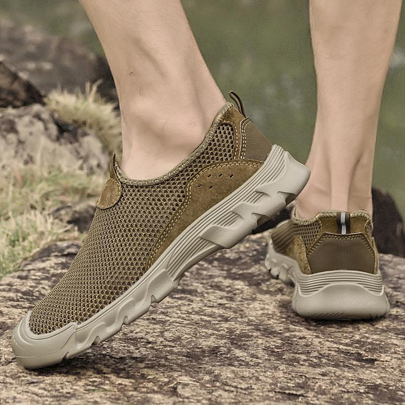Fashion Men Handmade Casual Loafers Summer Outdoor Shoes Breathable Mesh Shoes Outdoor Non-slip Walking Shoes New Comfortable Sneakers