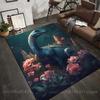 1PC Blue dinosaur with vibrant flowers Print Carpet Rug for Living Room Bedroom Sofa Doormat Home Decor Non-slip Floor Mat