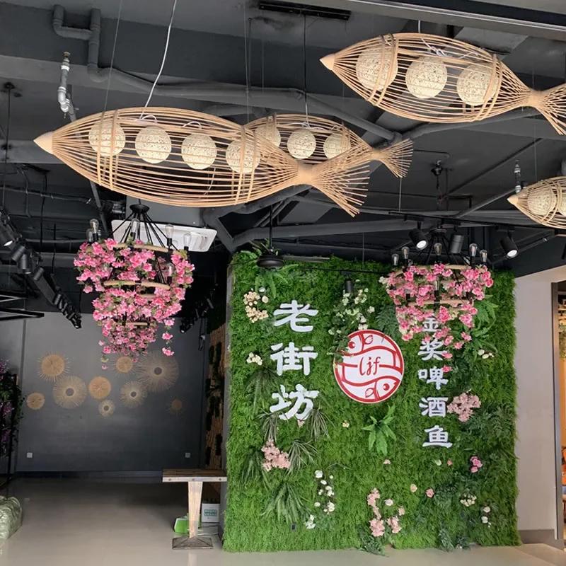 Carp Lantern New Chinese Restaurant Chandelier Coffee Shop Creative Fish Japanese Sushi Southeast Asia bamboo Pendant Light