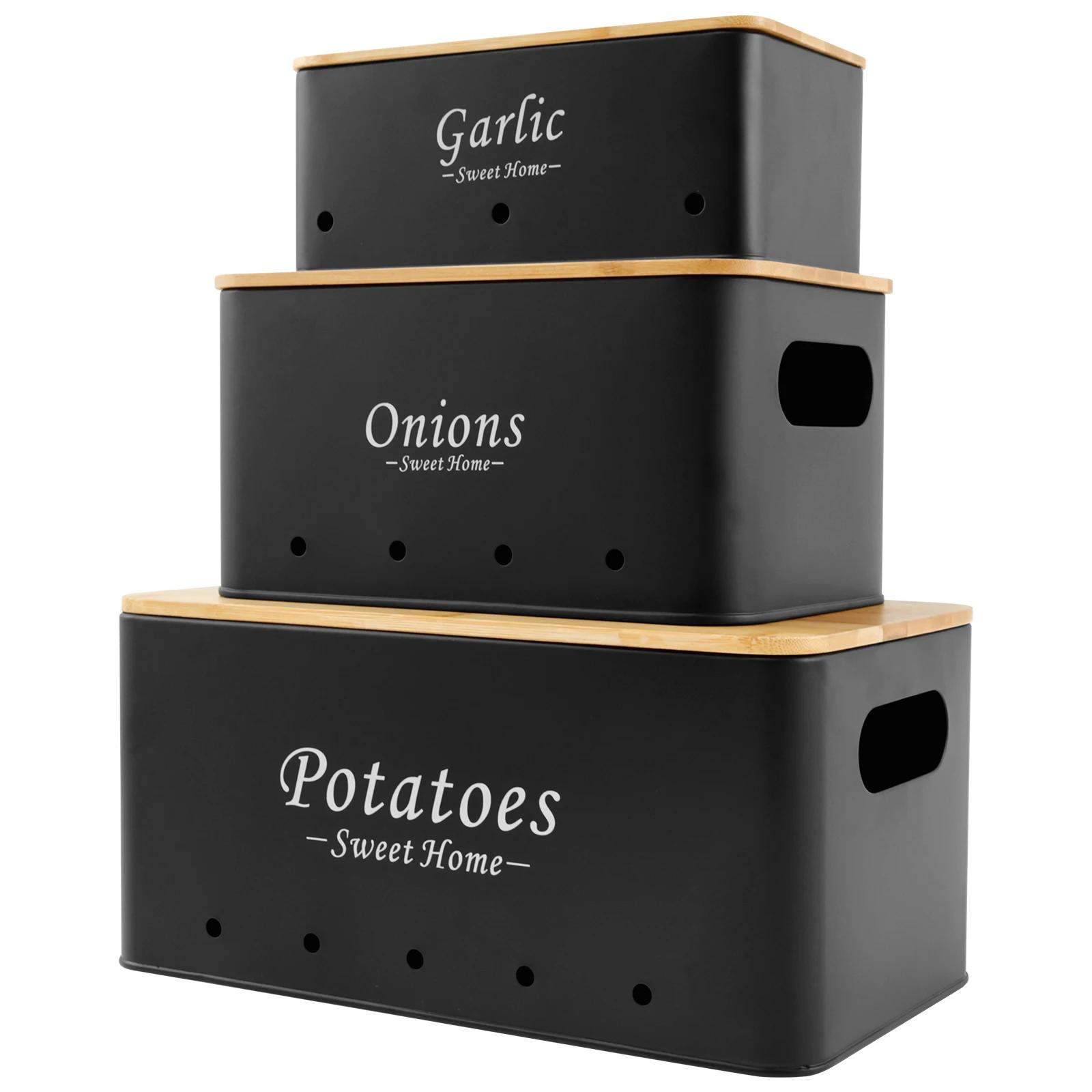 

Набор из 3 предметов, ящик для хранения лука, чеснока, картофеля, многоцелевые контейнеры из углеродистой стали для хранения овощей с вентиляционным отверстием для овощей