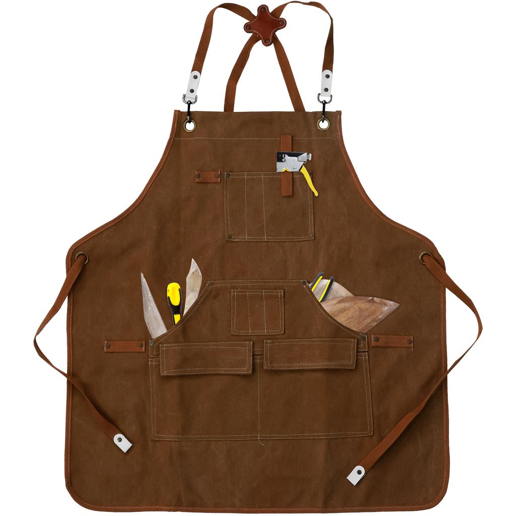 Wasserdichte strapazierfähige Unisex-Arbeitskittel aus Canvas mit Werkzeugtaschen, schwere Ausführung, langlebig, verstellbare Kreuzträger, für Hausarbeit und Werkstatt