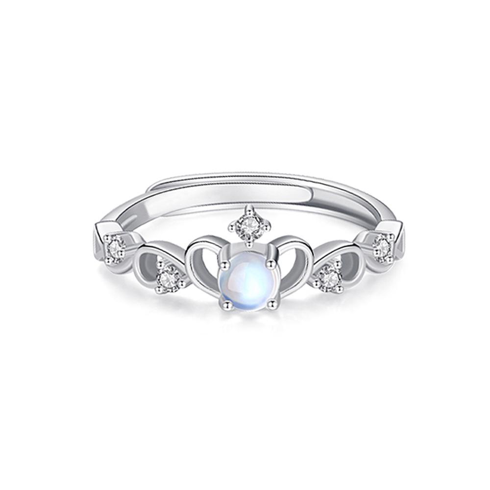 Korean Moonlight Lovers Adjustable Crown Couple Rings with Creative Moonstone Design