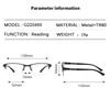 Metal Half Frame Reading Glasses Finished Eyewear for Men Business People Made of TR90 Material Degree +1.0 To +4.0