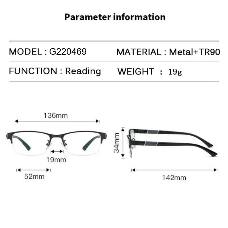 Metal Half Frame Reading Glasses Finished Eyewear for Men Business People Made of TR90 Material Degree +1.0 To +4.0