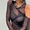 High Street Sexy Transparent Slim Bodysuits Women Skinny Fashion Patchwork Basic One Piece Elegant Bodysuits Solid Party Clothes