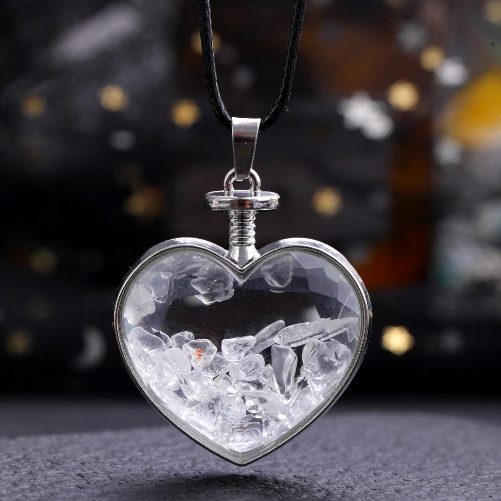 Natural Stone Bottle Necklace For Girls Creative Gift Broken Stone Jewelry Healing Crystal Stone Heart Pendant Love Glass Bottle