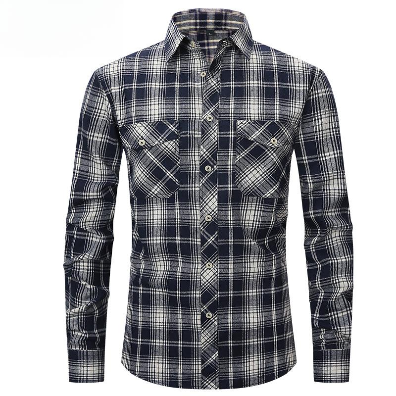 Men’s Slim Fit Plaid Pocket Shirt with Wool Blend Cardigan