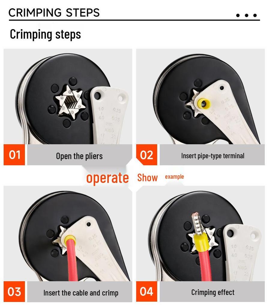 Tubular Insulated Needle Crimping Pliers 4/6-Sided Electrician's Terminal Crimpers