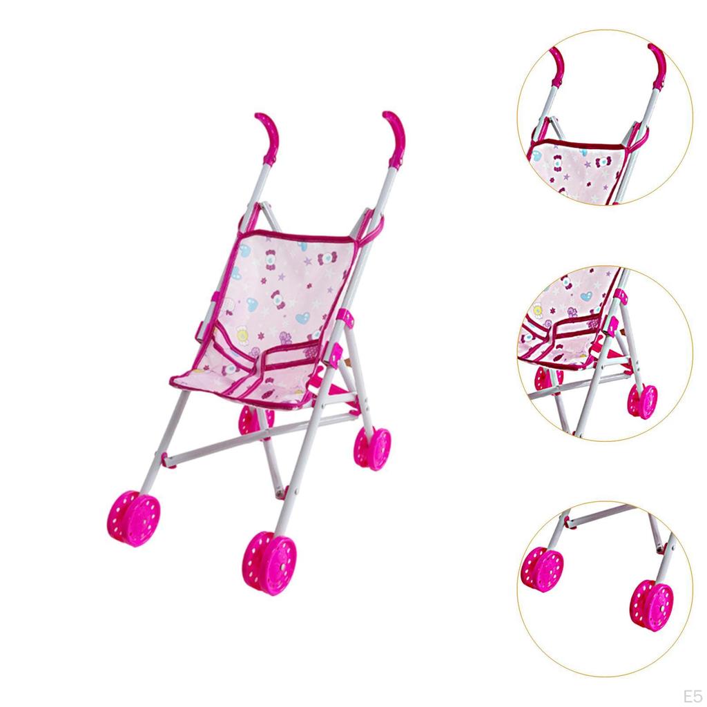 Baby Doll Stroller Pretend Play Little Girls Dollhouse Decoration Interactive Kids Push Cart Toy