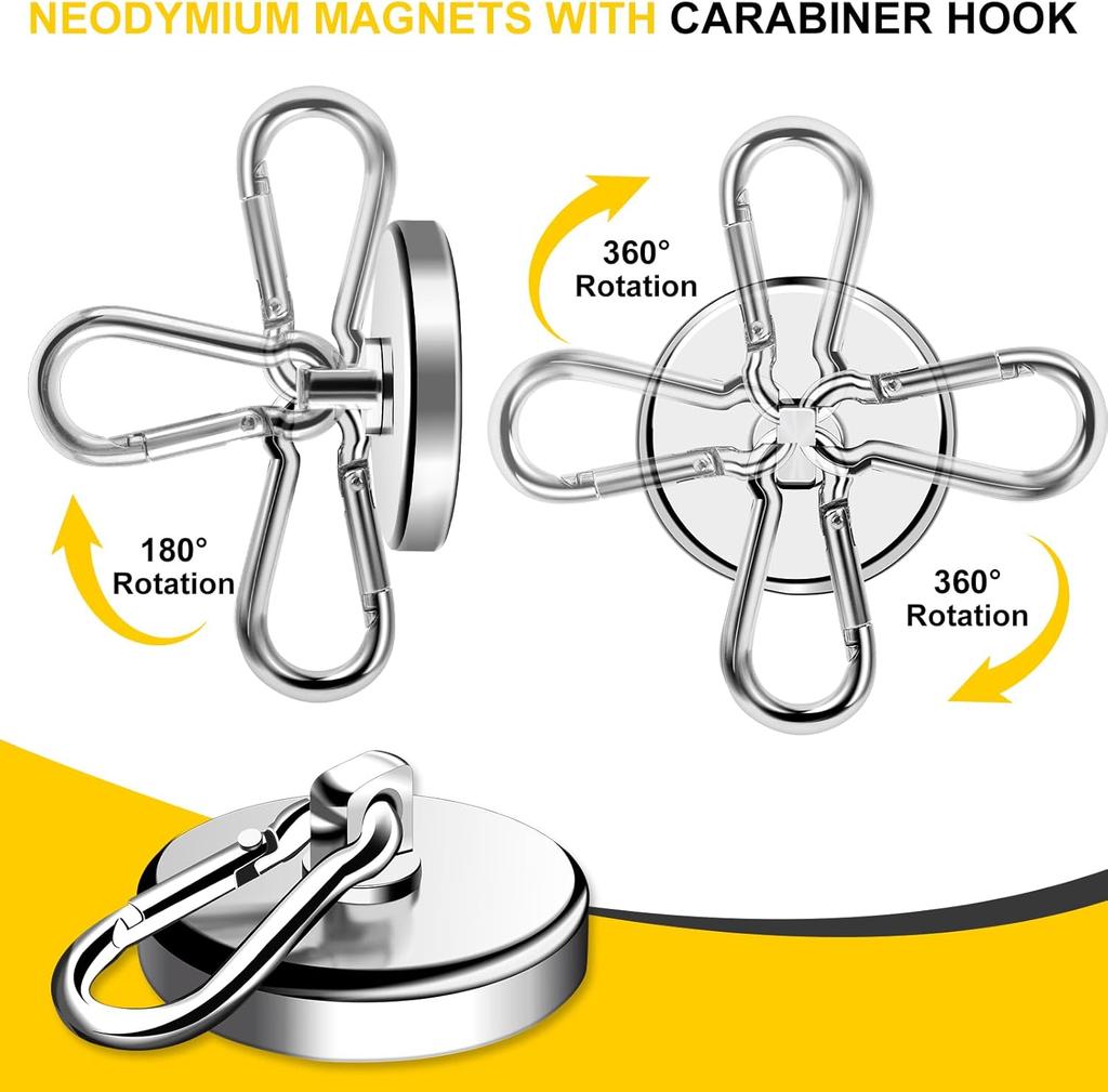 Strong Magnetic Hooks Magnetic Hooks Heavy Duty Strong Neodymium Magnets with Carabiner Hook, Magnet Hooks with Swivel for Kitch