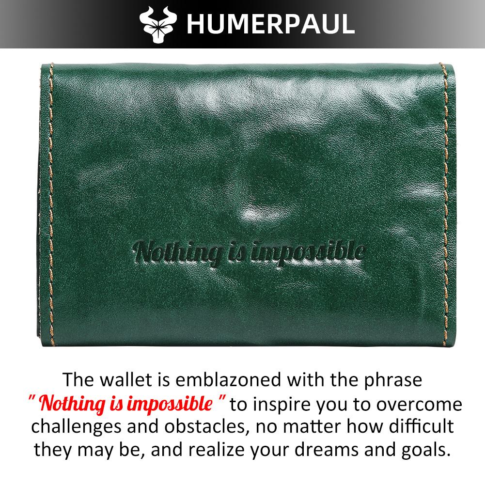 HUMERPAUL Ladies wallet first layer cowhide solid color convenient retro style short coin purse credit card storage leather solid color card case