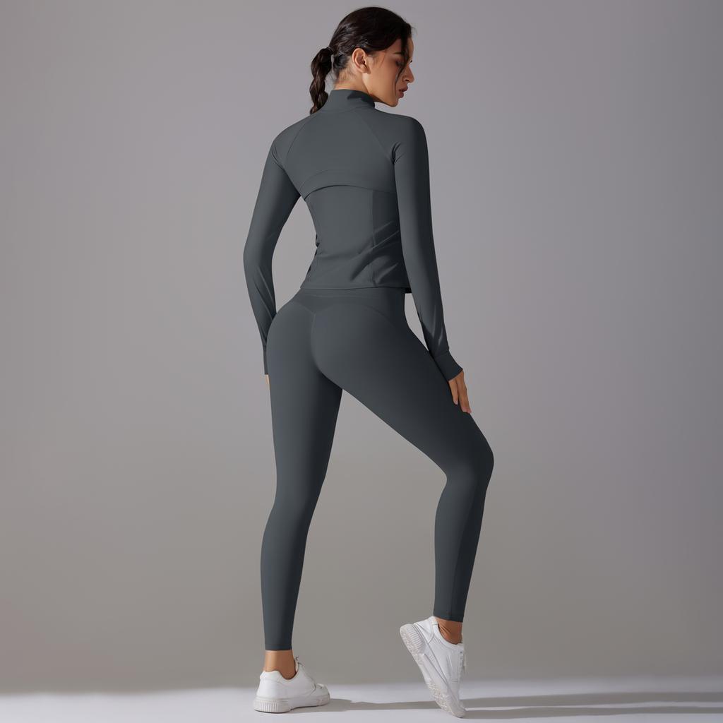 Auroth Zipper Long Sleeve Sportswear Women Workout Colthes Gym Running Shirts Push Up Fitness Tights Yoga Set