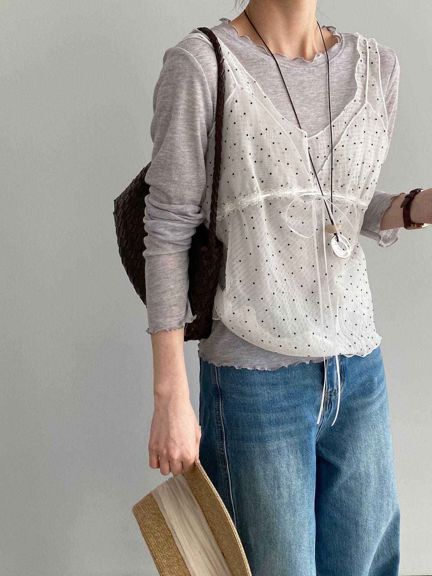 Miu Series Korean-Style Polka Dot Layered Camisole with Ruffles (E7301) One Size