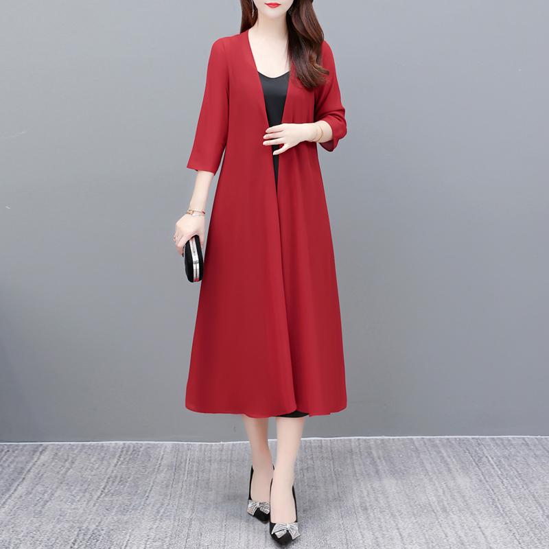 Elegant Chiffon Overcoat Woman Summer  Thin Casual Plus Size Women's Summer Long Poncho