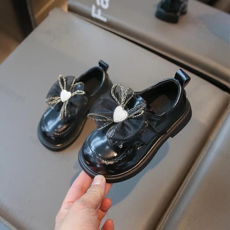 Kids Casual Shoes Children‘s Leather Shoes Toddlers Girls Party Flats Kids Non-slip Loafers Fashion Bowknot Girls Lolita Shoes