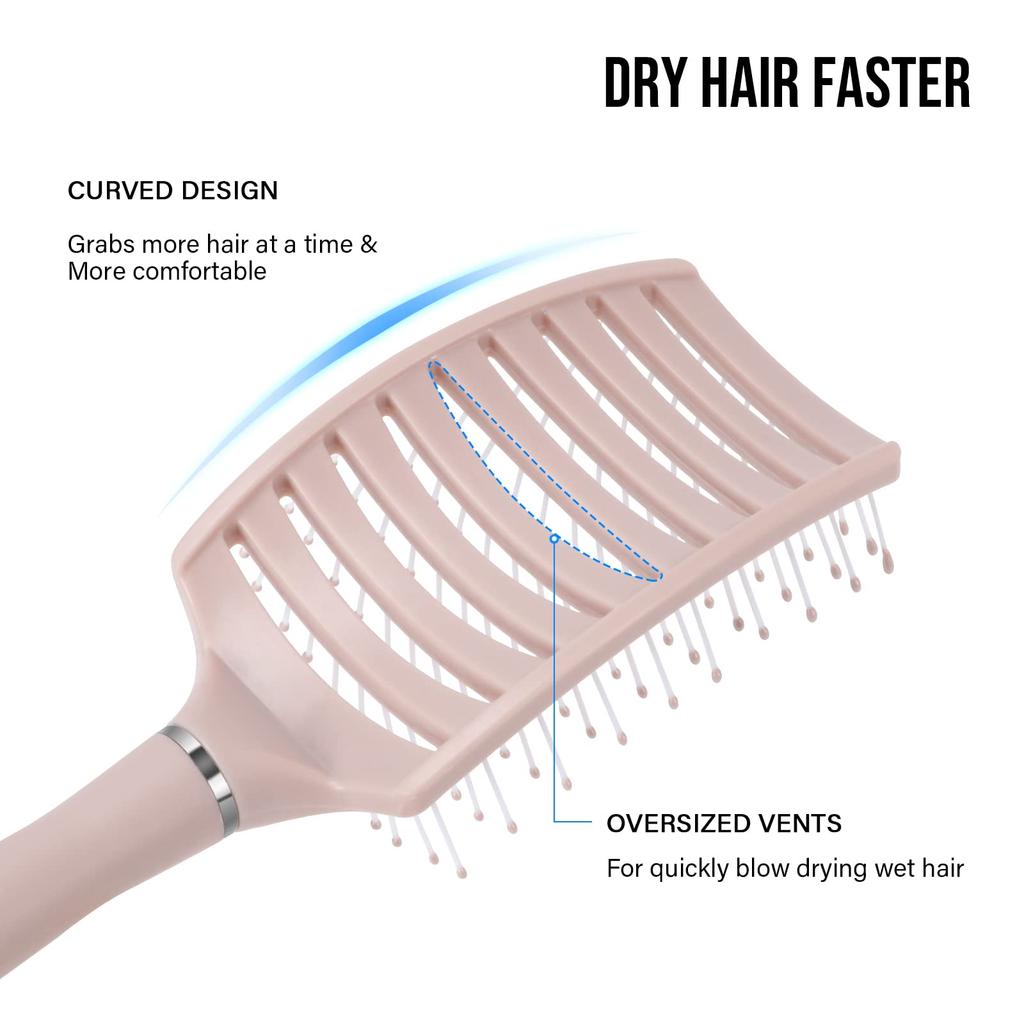 BEWAVE Hair Brush for Blow Breathable Curved Detangling Brush for Men and and Straight Pink Drying, Women, Wet, Dry, Curly, Thick, Hair,