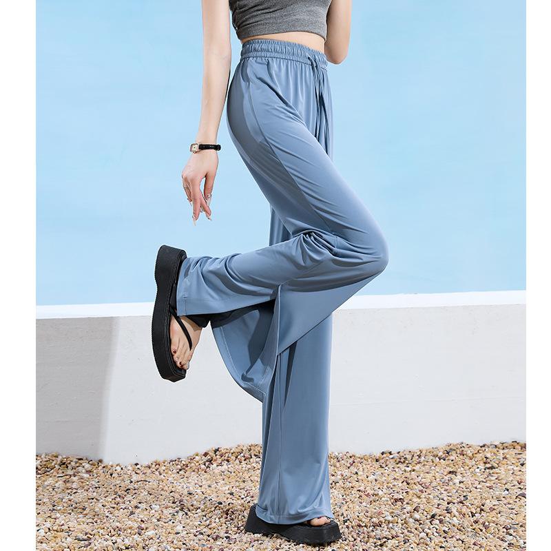 

Брюки палаццо из ледяного шелка для женщин на лето, тонкие, с разрезом, повседневные, с высокой талией, большого размера, женские прямые брюки с защитой от солнца XL