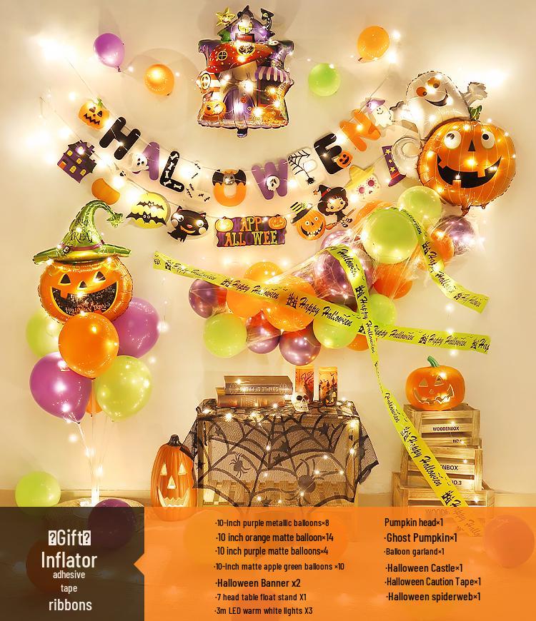 Halloween Theme Balloons and Pumpkin Lanterns for Indoor Decoration and Wall Scene Layout