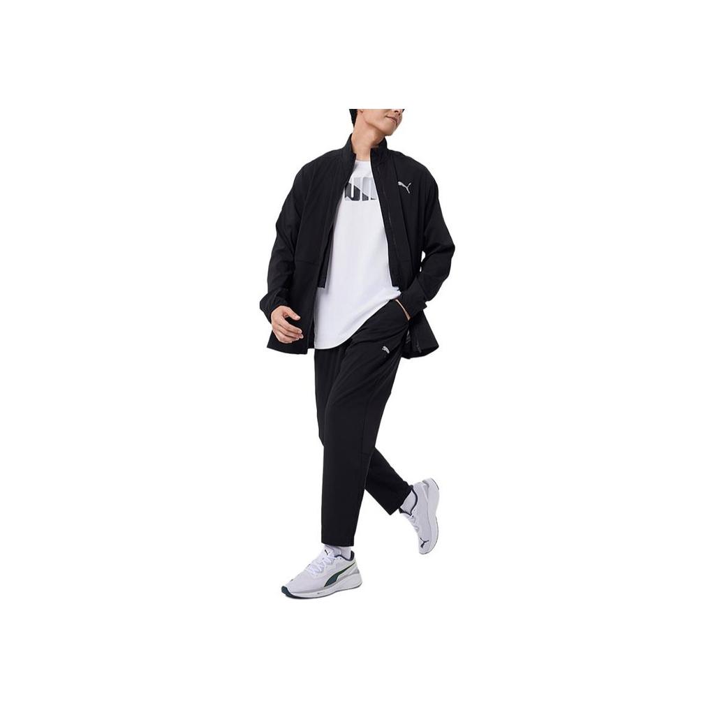 Puma Run Woven Solid Color Slim Fit Drawstring Running Fitness Mid Waist Knitted Sports Pants Men pants Black 522414-01