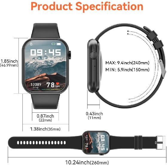 Hwagol Smart Watch (Answer/Make Call) 1.85inch Fitness Tracker, DIY Dials/Pedometer/Calories/Multiple Sport Modes/Voice Assistant, Smart Watches for