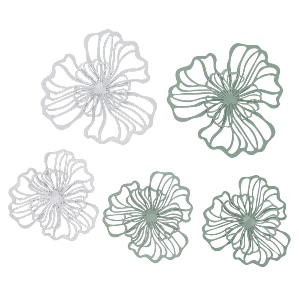 5PCS Metal Flower Wall Decor Iron Wall Art White Green 2 Layer Hollow Hanging Decor for Wall Living