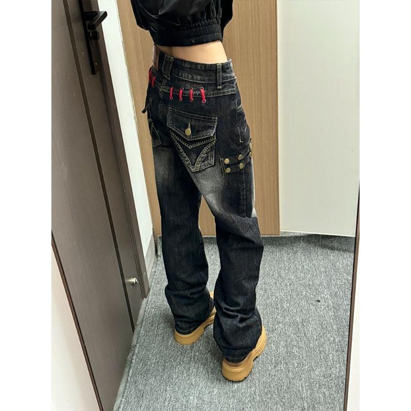 High Waist Straight Leg Jeans for Women Plus Size American Retro Loose Fit Wide Leg Trousers
