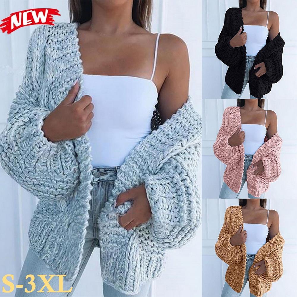 Mode Femme Automne Hiver Chaud Couleur Unie Tricot Câbles Pull Cardigan Décontracté Ouvert Devant Manteau Pull pour Femmes Pull Grande Taille Vêtements d'Extérieur