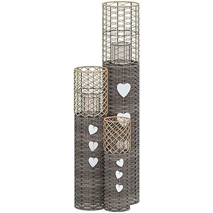 Bougeoirs - VIDAXL - 3 pcs - Gris - Osier - Lanterne à Bougie - Dimensions 15x50 cm