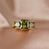 Charm Female Olive Green Crystal Stone Vintage Bride Square Engagement Ring Yellow Gold Color Wedding Jewelry for Women