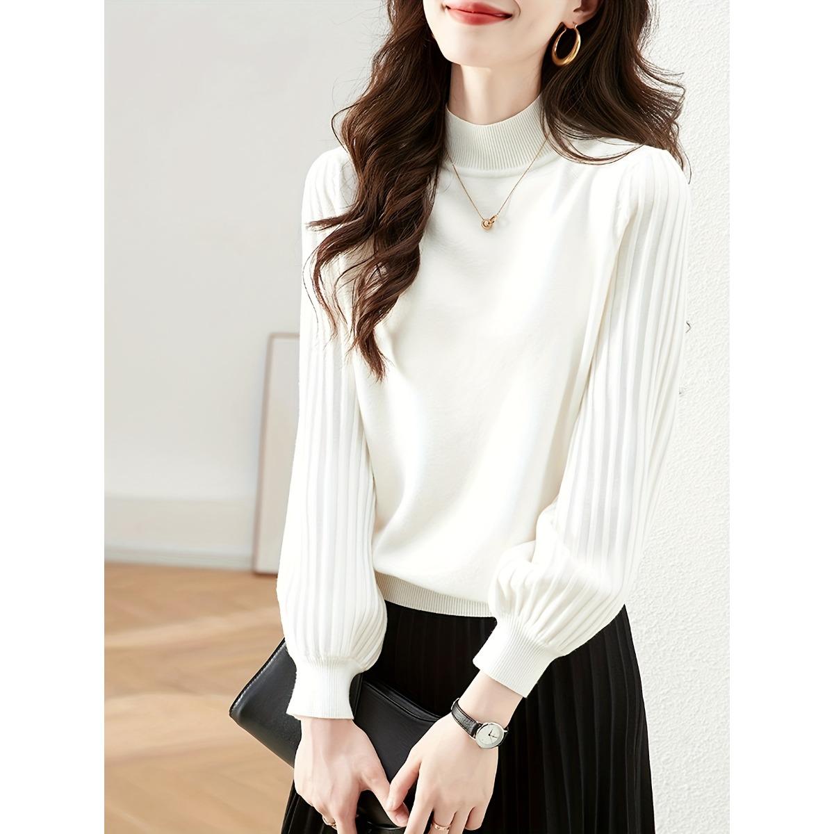 

Half High Collar Base Shirt, Light Luxury and Stylish, Autumn and Winter Slimming, Versatile, Casual, Threaded Groove Strip, Long Sleeved Pullover S белый