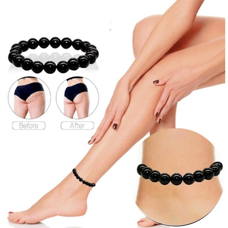 European & American Black Imitation Obsidian Slimming Anklet with Black Agate Bracelet Stones
