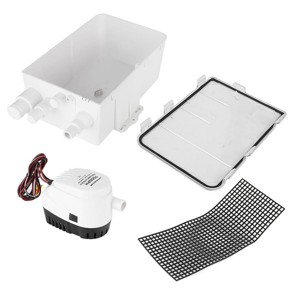 DC 12V 24V 750GPH Shower Sump Pump Automatic Switch Bilge Drain Box Multi Inlet for Marine Boat Yacht G750‑30