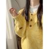 Goose Yellow Button Half Open Neck Knitted Sweater Women's Autumn and Winter Thickened Warm Inner Bottoming Shirt Loose Versatile Top