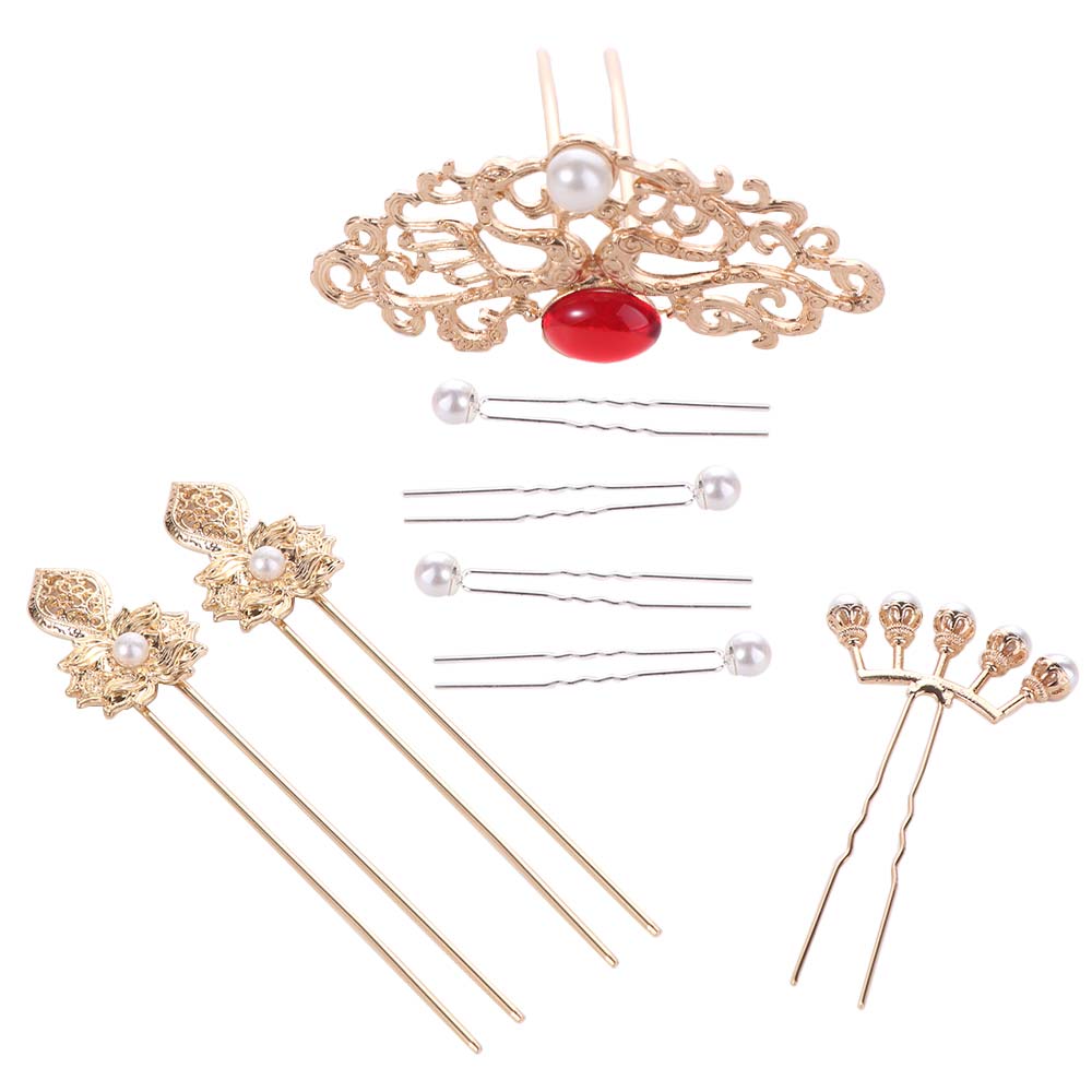 Vintage Handmade Hanfu Hair Stick Set Luxury Pearls Chinese Style Hairpin Set Ancient Princess Women Hair Jewelry Headdress