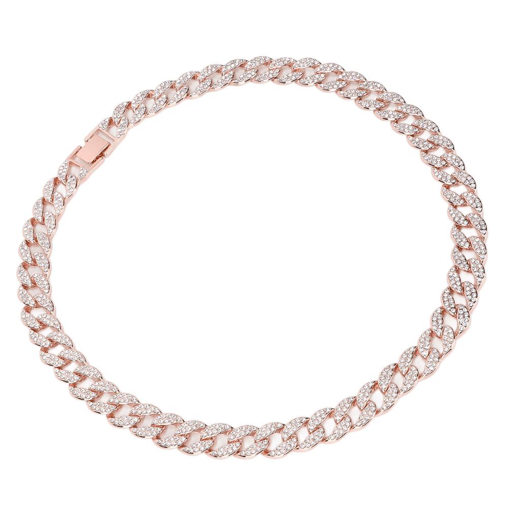 22in Cuban Necklace Alloy Diamond Link Chain Choker Stylish Neck Jewellery for Couples WomanRose Gold