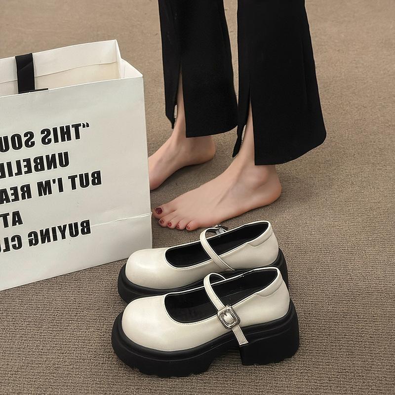 Fashionable and Comfortable Thick Bottom Shoes Women Mary Jane Shoes Spring and Autumn Summer High Heeled Single Shoes Loafers
